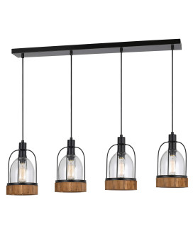 Benjara Metal Pendant Fixture With 4 Lantern Design Glass Shade Black And Clear