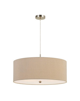 Benjara 60W X 3 Drum Shade Pendant Fixture Beige And Silver