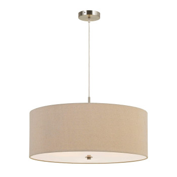 Benjara 60W X 3 Drum Shade Pendant Fixture Beige And Silver