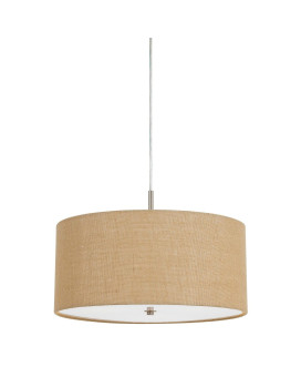 Benjara Bm224939 Metal Pendant Lighting With Fabric Circular Drum Shade Cord44 Beige