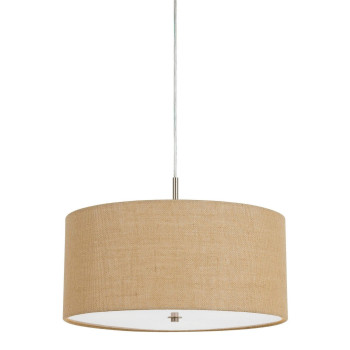 Benjara Bm224939 Metal Pendant Lighting With Fabric Circular Drum Shade Cord44 Beige