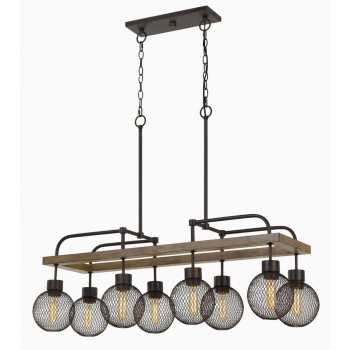 Benjara Bm224975 8 Bulb Chandelier With Wooden Frame Metal Orb Shades44 Brown Black