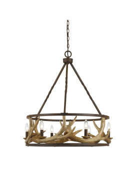 Benjara Bm225617 6 Bulb Metal Frame Chandelier With Resin Antler Design44 Dark Bronze Gold