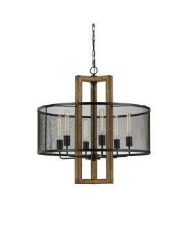 Benjara Bm225009 60 X 6 In Wooden Chandelier With Round Metal Mesh Shade44 Black Brown