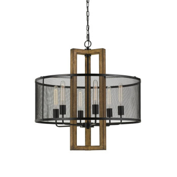 Benjara Bm225009 60 X 6 In Wooden Chandelier With Round Metal Mesh Shade44 Black Brown