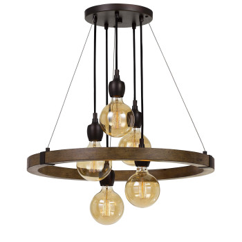 Benjara 60 X 5 Watt Wood And Metal Frame Chandelier Black And Brown