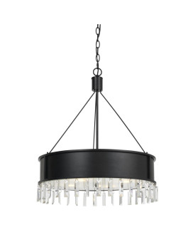 Benjara Bm224914 4 Bulb Round Metal Body Chandelier With Hanging Crystal Accents Black