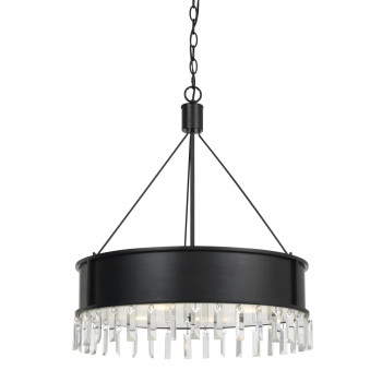 Benjara Bm224914 4 Bulb Round Metal Body Chandelier With Hanging Crystal Accents Black