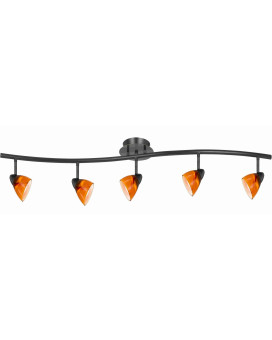 Benjara 5 Light 120V Metal Track Light Fixture With Glass Shade Black And Orange