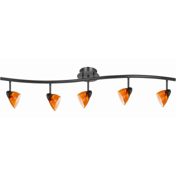 Benjara 5 Light 120V Metal Track Light Fixture With Glass Shade Black And Orange