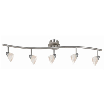 Benjara 5 Light 120V Metal Track Light Fixture With Glass Shade White And Silver