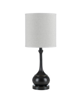 Benjara Elongated Bellied Shape Metal Accent Lamp With Drum Shade Black