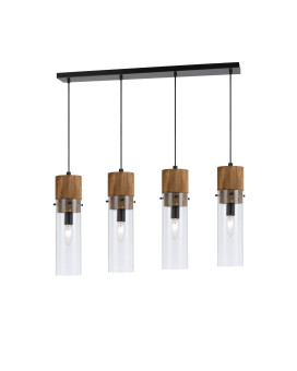 Benjara 60 X 4 Watt Wood And Metal Fixture With Cylindrical Shades Brown And Black