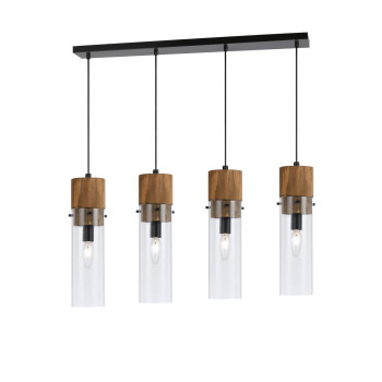 Benjara 60 X 4 Watt Wood And Metal Fixture With Cylindrical Shades Brown And Black