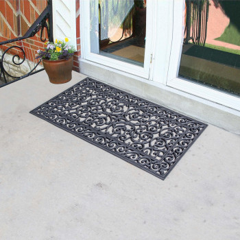 Amerihome 4 Ft X 2 Ft Decorative Scrollwork Entryway Rubber Door Mat