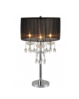 Benjara Metal Chandelier Table Lamp With Crystal Accent Set Of 2 Black And Silver