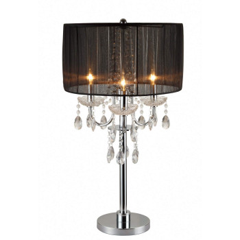 Benjara Metal Chandelier Table Lamp With Crystal Accent Set Of 2 Black And Silver