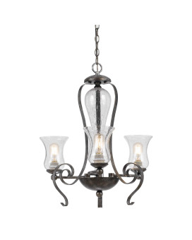 Benjara Bm226298 3 Bulb Chandelier With Scrolled Metal Frame And Glass Shades Gray And Clear