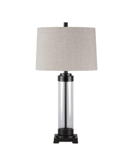 Benjara Glass And Metal Frame Table Lamp With Fabric Shade Gray And Black