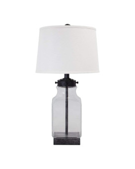 Benjara Smoky Glass Frame Table Lamp With Fabric Shade Gray And Clear