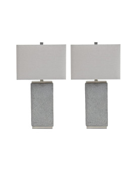 Benjara Bm227558 Resin Table Lamp With Faux Concrete Finish Hardback Shade44 Gray Set Of 2