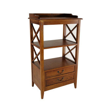 Benjara X Frame Wooden Rack With 2 Drawers And Open Shelf Brown