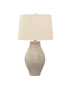 Benjara Drum Shade Table Lamp With Paper Composite Base Beige