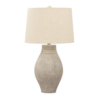 Benjara Drum Shade Table Lamp With Paper Composite Base Beige