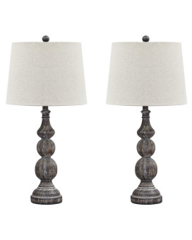 Benjara Polyresin Table Lamp With Turned Base Set Of 2 White And Brown