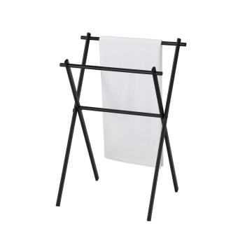 Expression Double Free Standing Modern Bathroom Towel Rack Stand Black Metal