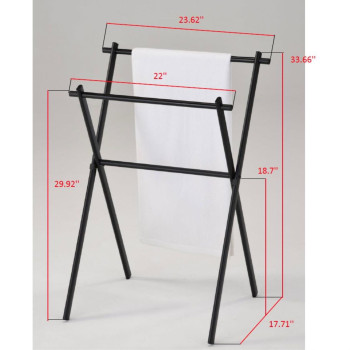 Expression Double Free Standing Modern Bathroom Towel Rack Stand Black Metal