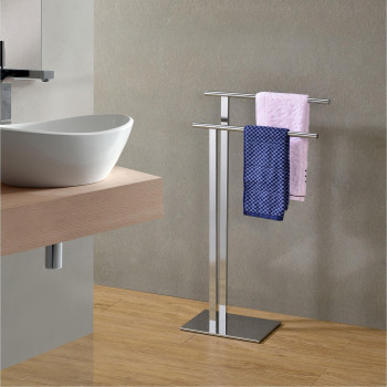 Schlesinger Freestanding Bathroom Towel Rack With Two Bars Stainless Steel