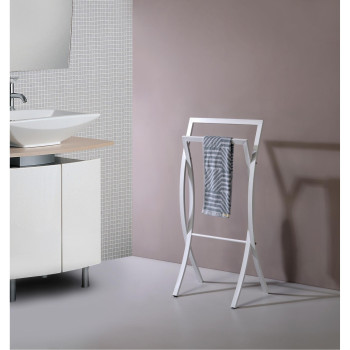 Coronado Double Free Standing Modern Bathroom Towel Rack Stand White Metal