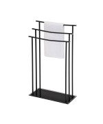 Hamzi Triple Free Standing Modern Bathroom Towel Rack Stand Black Metal With Tempered Glass