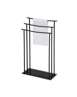 Hamzi Triple Free Standing Modern Bathroom Towel Rack Stand Black Metal With Tempered Glass