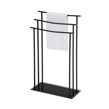 Hamzi Triple Free Standing Modern Bathroom Towel Rack Stand Black Metal With Tempered Glass