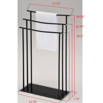 Hamzi Triple Free Standing Modern Bathroom Towel Rack Stand Black Metal With Tempered Glass