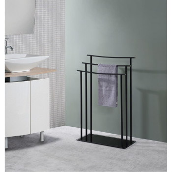 Hamzi Triple Free Standing Modern Bathroom Towel Rack Stand Black Metal With Tempered Glass