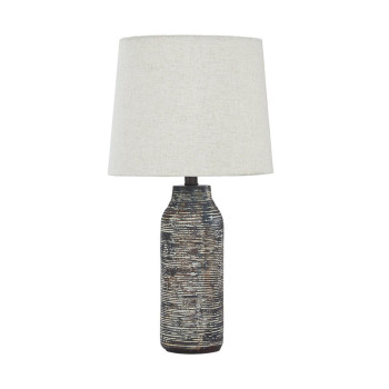 Fabric Shade Table Lamp With Textured Base Set Of 2 White And Black