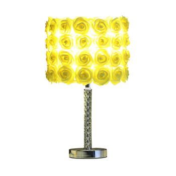 Bloom Roses Drum Shade Table Lamp With Twisted Acrylic Base Yellow