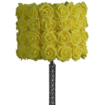 Bloom Roses Drum Shade Table Lamp With Twisted Acrylic Base Yellow