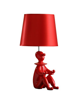 Benjara Fabric Shade Table Lamp With Polyresin Sitting Clown Base Red