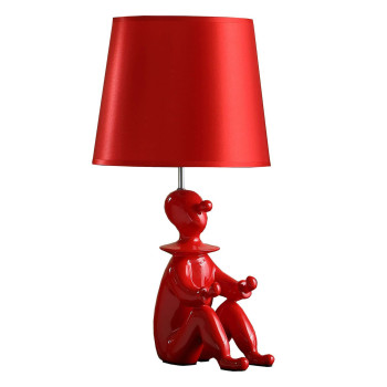 Benjara Fabric Shade Table Lamp With Polyresin Sitting Clown Base Red