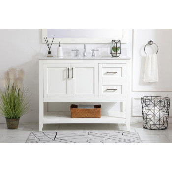 42 Inch Single Bathroom Vanity In White With Backsplash