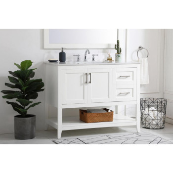 42 Inch Single Bathroom Vanity In White With Backsplash