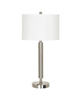 Metal Table Lamp With Fabric Drum Shade White And Silver