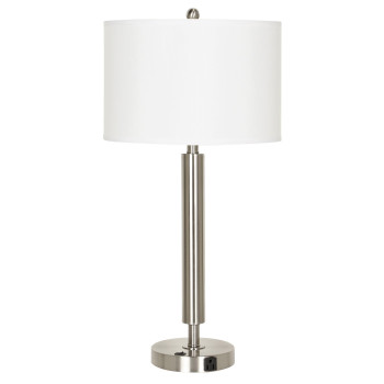 Metal Table Lamp With Fabric Drum Shade White And Silver