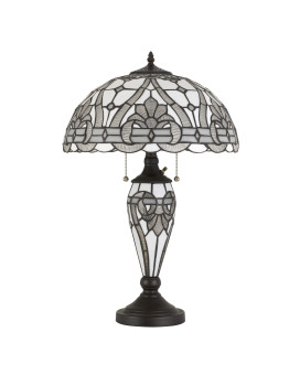 Glass Table Lamp With Umbrella Shade And Pull Chain Switch Gray