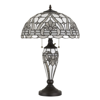 Glass Table Lamp With Umbrella Shade And Pull Chain Switch Gray