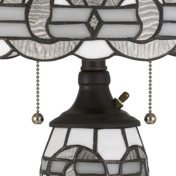 Glass Table Lamp With Umbrella Shade And Pull Chain Switch Gray